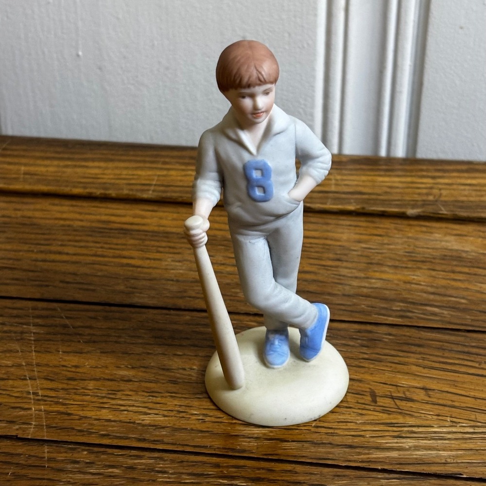 1983 Enesco Vintage Growing Up Boys Birthday Boy Age 8 Baseball Figurine
